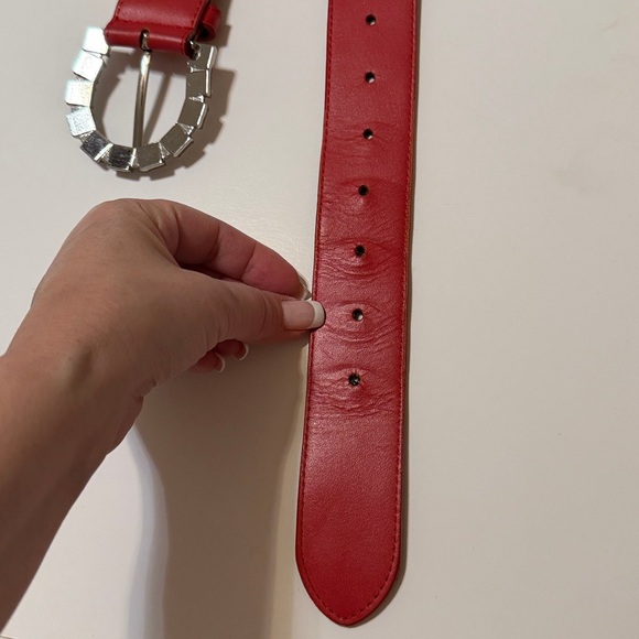 PabDer Red leather belt with silver tone  rhinestones buckle size M (36\